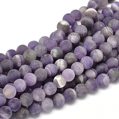 Frosted Natural Amethyst Round Bead Strands X-G-L357-8mm-07-1