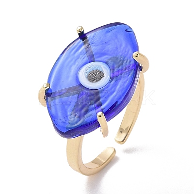 Lampwork Oval with Evil Eye Open Cuff Ring RJEW-I086-13G-01-1