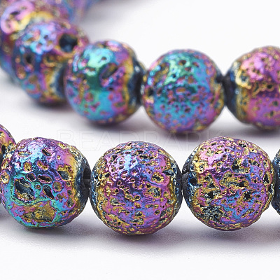 Electroplated Natural Lava Rock Beads Strands G-T098-01C-01-1