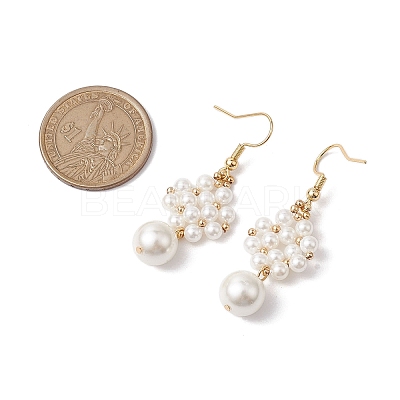 Shell Pearl with Brass Dangle Earrings for Women EJEW-TA00557-1