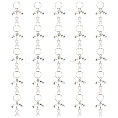 Pink Breast Cancer Awareness Ribbon Alloy Enamel Pendant Keychain KEYC-AB00001-1