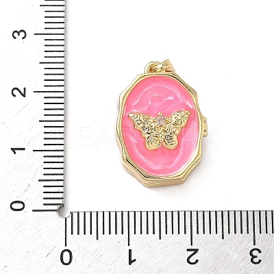 Oval with Butterfly Brass Enamel Locket Pendants KK-P334-18G-01-1