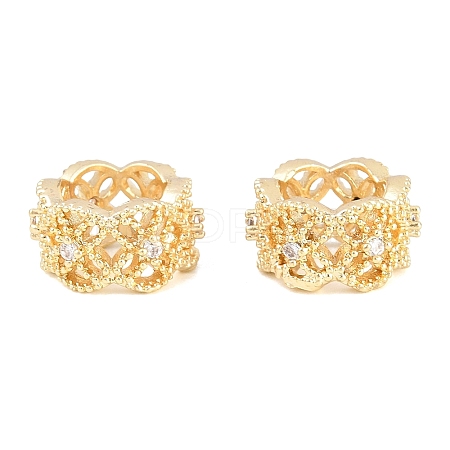 Flower Brass Clear Cubic Zirconia European Beads KK-B186-06G-1