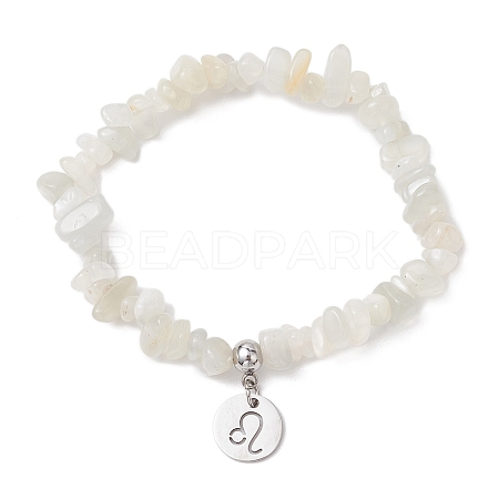Natural Moonstone Chip Beaded Stretch Bracelets BJEW-JB11133-07-1