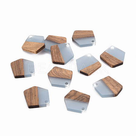 Transparent Resin & Walnut Wood Pendants RESI-S384-003A-B02-1