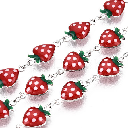 Brass Enamel Strawberry Link Chains CHC-N024-01P-1