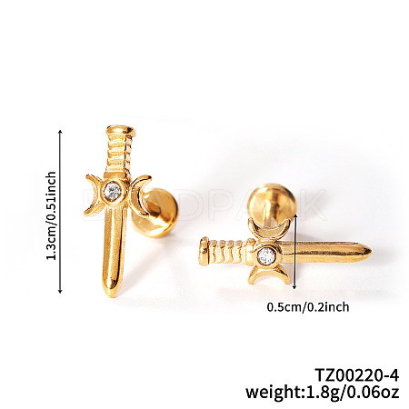 304 Stainless Steel Clear Cubic Zirconia Sword with Moon Stud Earrings AE8260-2-1