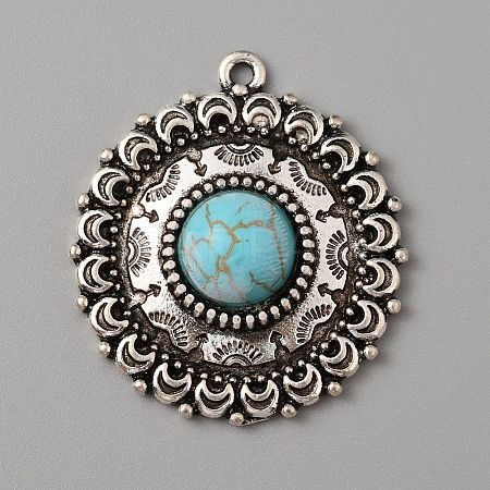 Tibetan Style Synthetic Turquoise Pendants PALLOY-CJC0018-08AS-1