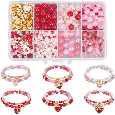Valentine's Day Theme DIY Alloy Enamel Charm & Glass Beads Double-layer Stretch Bracelet Making Kits DIY-SC0028-70-1