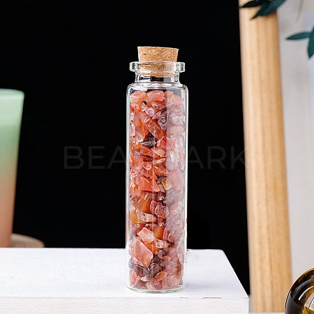 Natural Carnelian Chips in a Glass Bottle with Cork Cover PW-WG28850-09-1