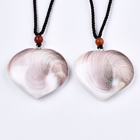 Natural Shell Fossil Pendant Necklaces NJEW-S421-004-1