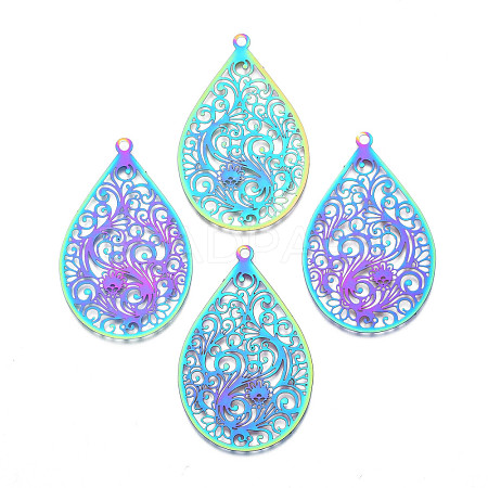 Ion Plating(IP) 201 Stainless Steel Filigree Pendants STAS-T057-57-1