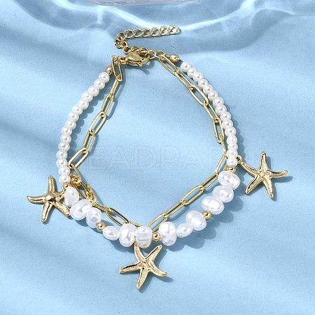 304 Stainless Steel Starfish Charm Bracelets for Women BJEW-F520-06G-1
