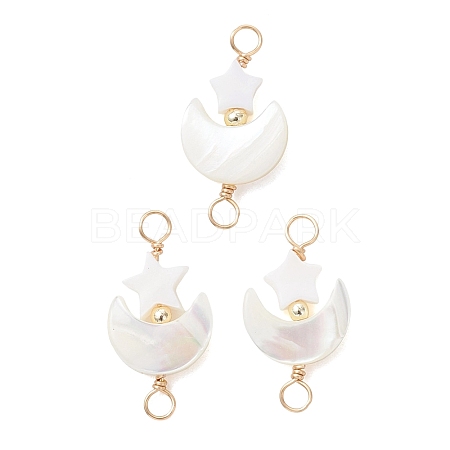 Natural Freshwater Shell Moon with Star Links Connector Charms PALLOY-JF05182-1