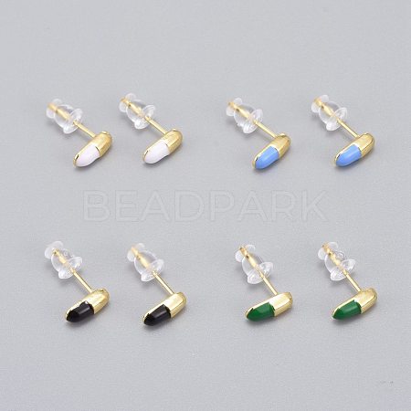 Brass Enamel Stud Earrings EJEW-L231-66-1