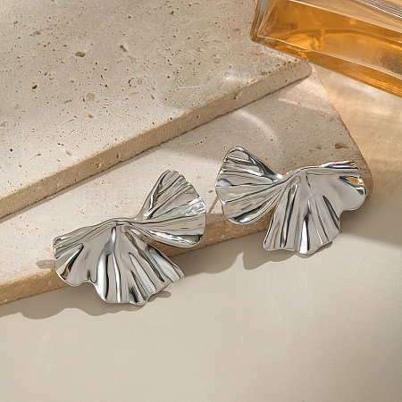 304 Stainless Steel Leaf Stud Earrings LS-ND8551-2-1