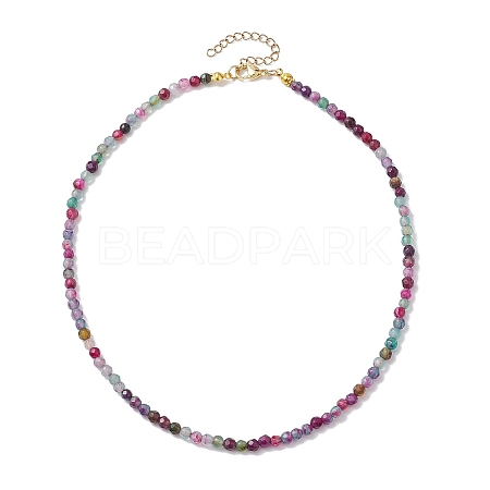 Faceted Round Natural Agate(Dyed & Heated) Beaded Necklaces for Women NJEW-JN04659-02-1