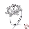 Adjustable Rhodium Plated 925 Sterling Silver Finger Ring Components STER-F048-01P-1
