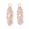 2Pcs 2 Styles Natural Rose Quartz Double Terminated Pointed Pendants PALLOY-JF03122-03-1