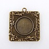 Vintage Tibetan Style Alloy Square Carved Branch Pendant Cabochon Bezel Settings X-TIBEP-M018-17AB-NF-1