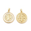 Rack Plating Brass Pave Shell Flat Round Pendants KK-C063-17G-1