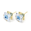 Square Glass with Enamel Evil Eye Stud Earrings EJEW-P210-03G-2