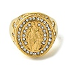 Oval with Saint 304 Stainless Steel Rhinestone Signet Rings RJEW-Q815-01G-2
