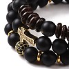 3Pcs Natural Black Agate(Dyed) and Coconut Beads Stretch Bracelets Set BJEW-JB08933-5