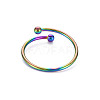 Rainbow Color 304 Stainless Steel Double Beaded Thin Open Cuff Rings RJEW-N038-048M-2