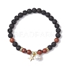 6mm Round Natural Lava Rock & Gemstone Beaded Stretch Bracelets BJEW-JB10846-3