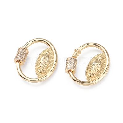 Brass Micro Pave Cubic Zirconia Screw Carabiner Lock Charms ZIRC-G156-13G-1