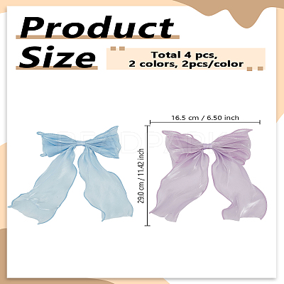 4Pcs 2 Colors Cloth Long Bowknot Hair Barrettes OHAR-LP0001-29B-1
