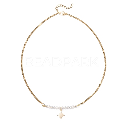 Electroplate Glass Faceted Rondelle Beaded Alloy Pendant 304 Stainless Steel Curb Chain Necklaces for Women NJEW-JN05764-03-1
