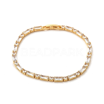 Brass Pave Clear Cubic Zirconia Rectangle & Flat Round Link Bracelets BJEW-YWC0002-02G-1