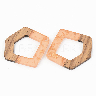 Transparent Resin & Walnut Wood Pendants RESI-S389-004A-B-1