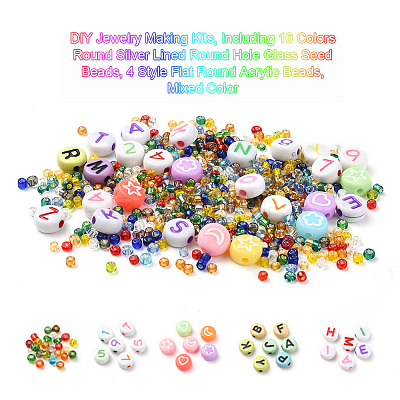 DIY Jewelry Making Kits, Including Round Glass Seed Beads, Flat Round  Acrylic Beads, Elastic Crystal Thread, Tweezers, Scissors, Alloy Clasps and  Iron