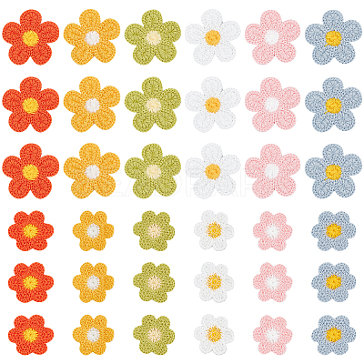 60Pcs 12 Style Flower Shape Two Tone Crochet Appliques DIY-FG0004-05-1