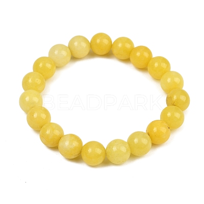 Natural Yellow Jade Bead Stretch Bracelets BJEW-K212-C-038-1