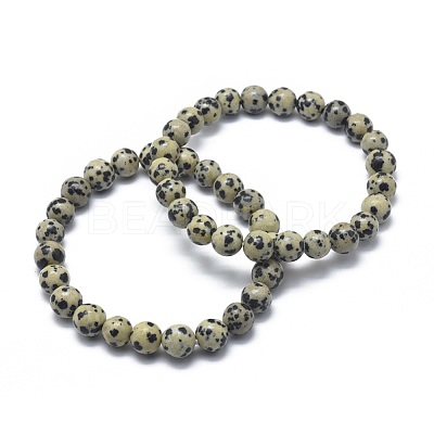 Natural Dalmatian Jasper Bead Stretch Bracelets BJEW-K212-B-014-1