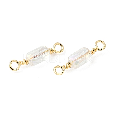 Electroplate Glass Faceted Rectangle Connector Charms KK-C097-05G-03-1