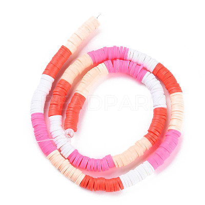 Fixed 4 Color Handmade Polymer Clay Bead Strands CLAY-S096-029O-1