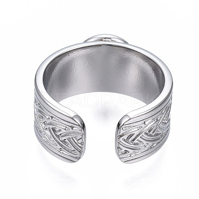 Non-Tarnish 304 Stainless Steel Open Cuff Finger Ring Cabochon Settings X-STAS-T060-05P-1