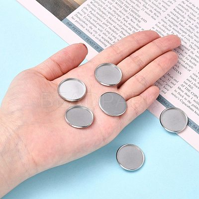 Tarnish Resistant Flat Round 304 Stainless Steel Plain Edge Bezel Cups STAS-R083-02-1