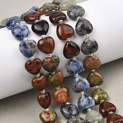 Gradient Color Natural  Labradorite & Mahogany Obsidian & Blue Spot Jasper & Unakite Beads Strands G-B185-A14-1