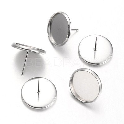 Tarnish Resistant Flat Round Stainless Steel Stud Earring Settings X-STAS-M227-14mm-1