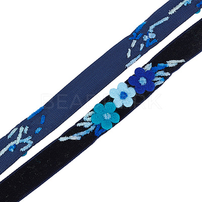 Velvet Handmade Flower Embroidered Lace Ribbons SRIB-WH0011-077A-1