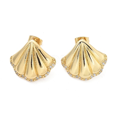 Brass Clear Cubic Zirconia Stud Earrings LS-EJEW-Q017-05B-G-1