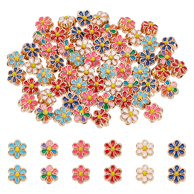 60Pcs 6 Colors Light Gold Tone Alloy Enamel Beads ENAM-PH0002-63-1