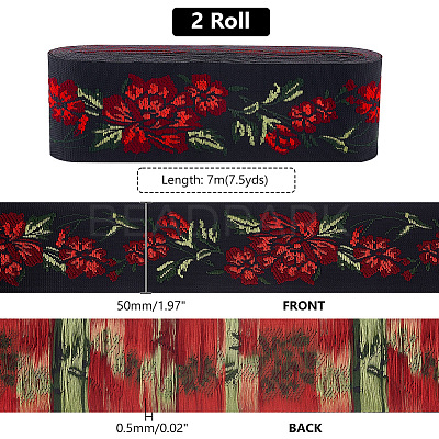 7M Flat Ethnic Style Polyester Jacquard Flower Ribbon OCOR-WH0082-132-1
