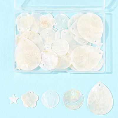 56Pcs 5 Styles Natural Capiz Shell Pendants SHEL-FS0001-08-1